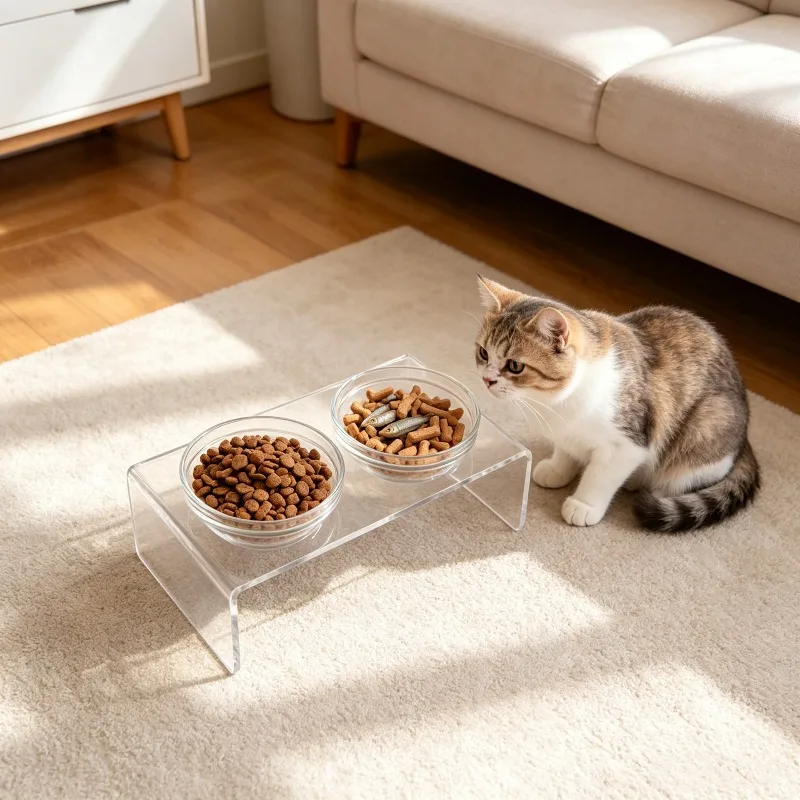 Acrylic pet dining rack dog and cat feeding rack dry and wet separation high foot protection cervical spine non-slip