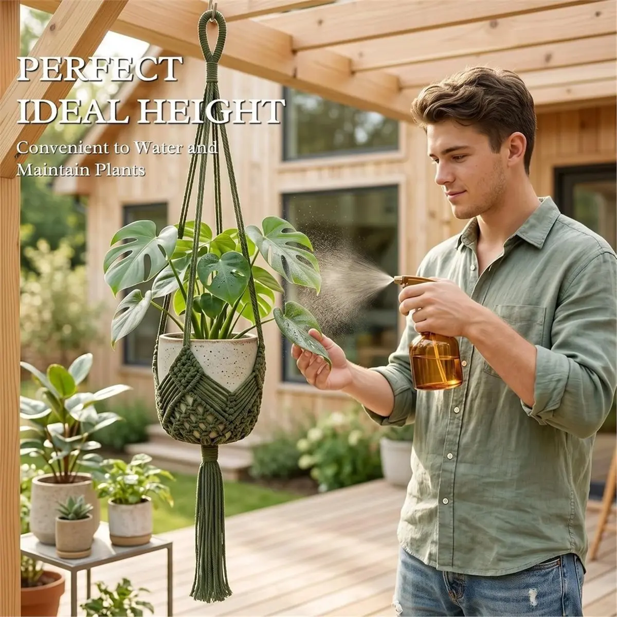 Boho Macrame Plant Hanger with Hooks, Rope Hanging Baskets for Plants Outdoor Indoor, Wall Plant Holder for Garden Home