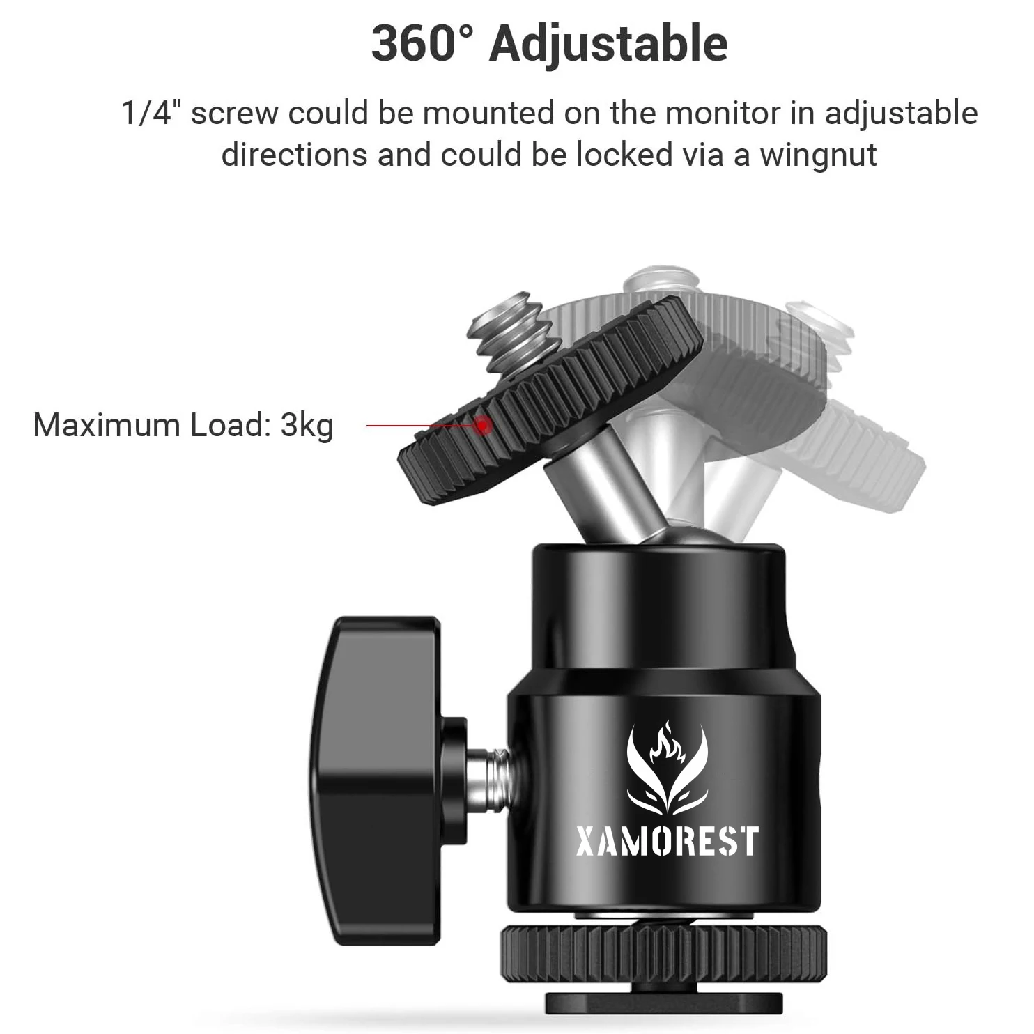 دعامة أحذية باردة للكاميرا من XAMOREST، رأس كروي مع محورين، تأتي مع براغي مقاس 1/4 بوصة