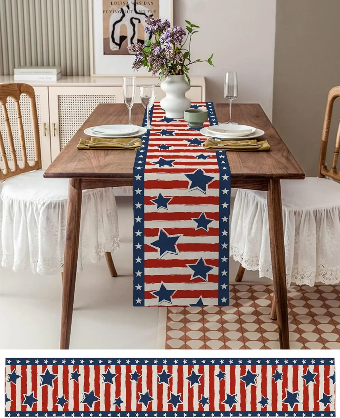 4th of July Table Runners Red White and Blue Stars Stripes Runner for Table Decor Independence Day Holiday Party Decorations