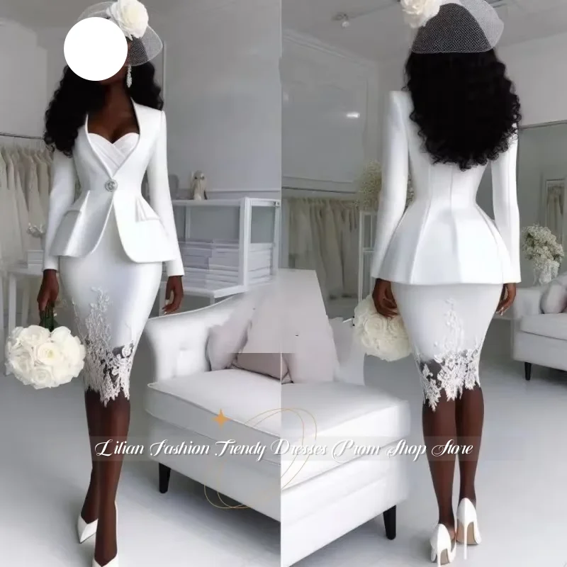 White Two-Piece Lace Engagement Dress Customized Short Wedding Guest Dress Formal Dress Prom Dress Banquet Dress Emcee Dress