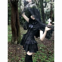 Japanese Vintage Gothic Style Mini Dress Lace Patchwork Women Sweet Y2k Retro Mini Dress Dark Striped Button Bodycon 2026 2