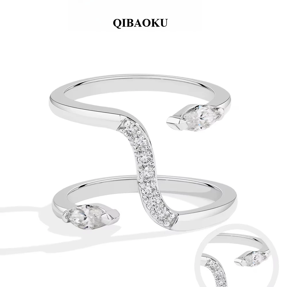 QIBAOKU Exquisite Moissanite Ring D VVS1 Double Snake Shape for Woman Men S925 Sterling Sliver Birthday Gifts Party Jewelry 2026