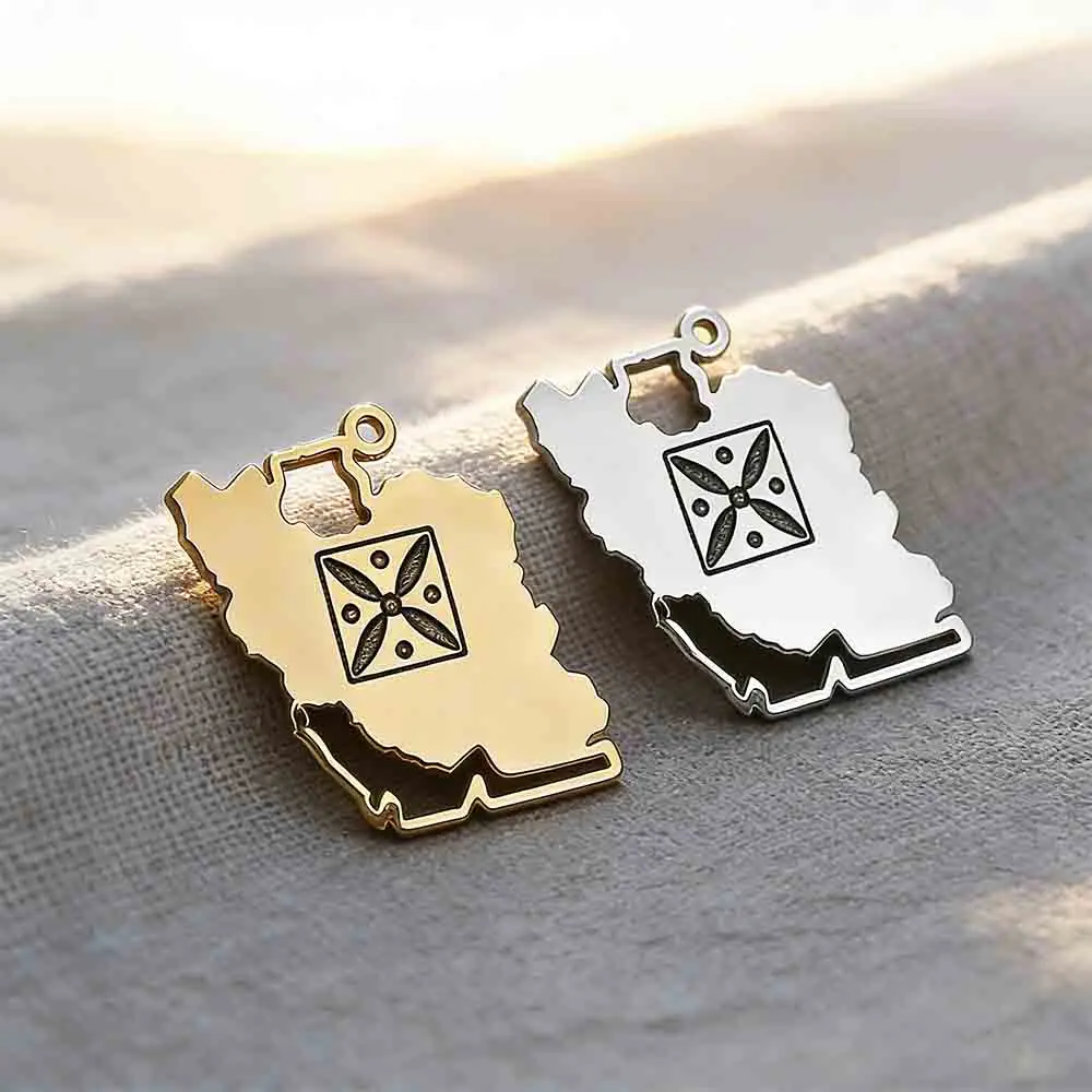 

EUEAVAN 1pc Iran Map Persian Derafsh Kaviani Stainless Steel Pendant Iranian Empire Historic Necklace Jewelry Making Accessories
