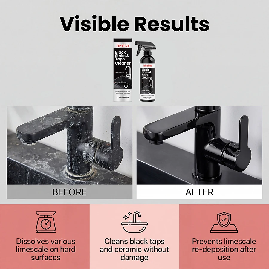 120ml Black Sink Cleaner Matte Faucet Limescale Remover Bathroom Water Spot Descaler Ceramic Tap Home Cleaning Spray