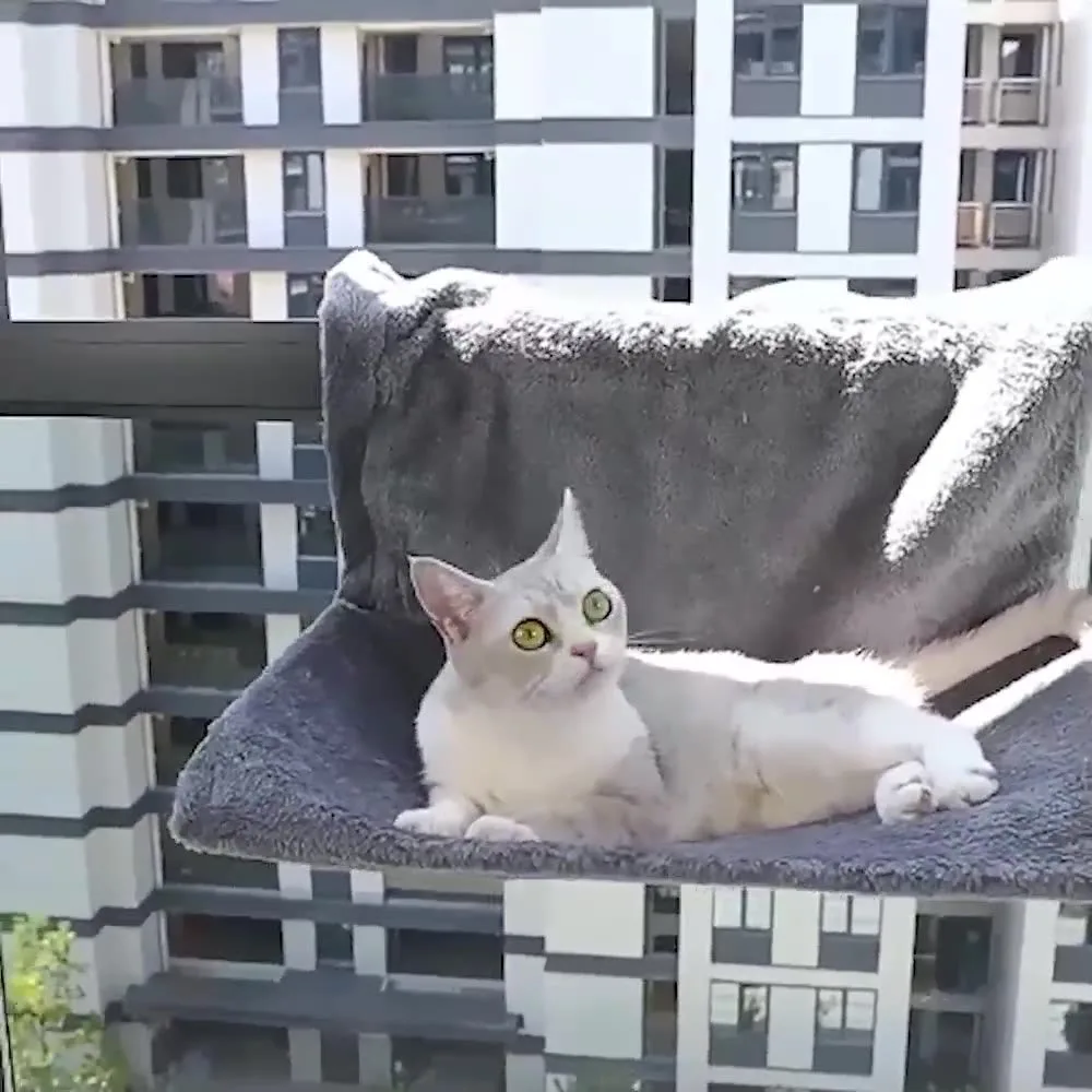 Cat Hammock Versatile Hanging L S Round Shaped Breathable Easy Storage Pet Bed Bedside Window Cabinet Use Mesh Plush Beige Gray - view 2