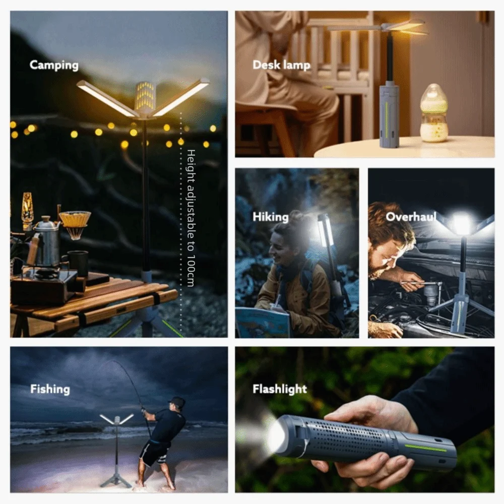 

LED Light Source Folding Camping Light Multi-color Lighting Triangle Stand Base Built-in Power Bank Lamp Stepless Dimming