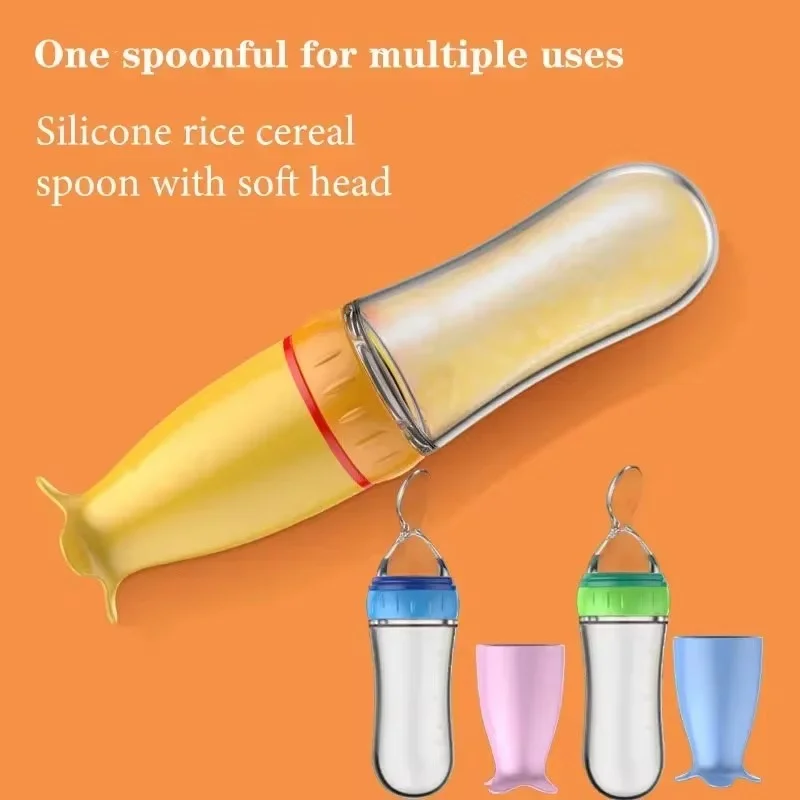 Silicone Baby Bottle Feeding Spoon Food Supplement Rice Cereal Bottle Squeeze Spoon Safe and Practical Milk Feeding Bottle Cups