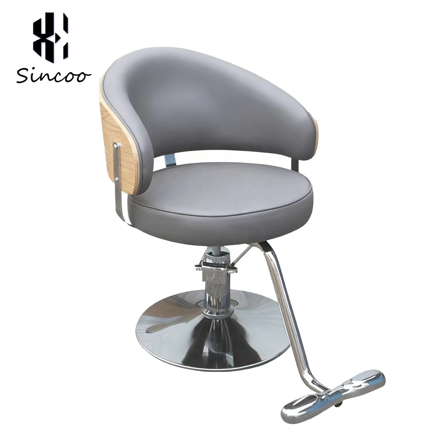 Salon Furniture Manufacturer Synthetic Leather Wood Grain Backrest Base Customizable Color Barber Chair for Barber Shop School