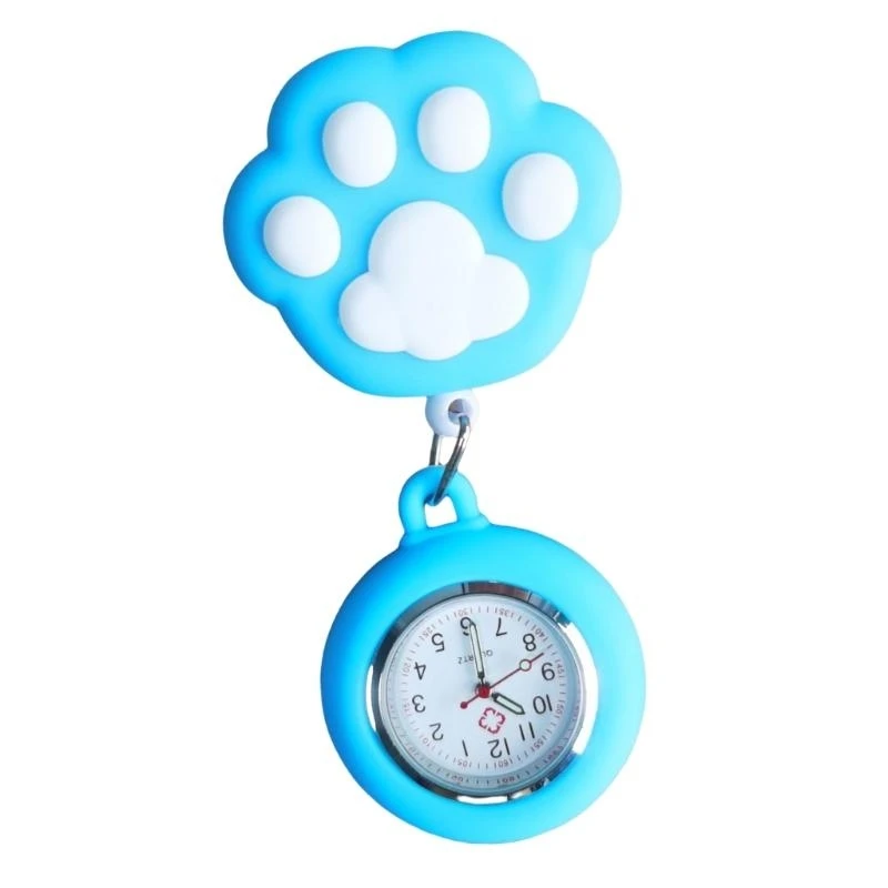 Adorable Kitten Paws Brooch Watch For Nurses Extensible Line Nurse Watch Silicone Kitten Paws Nurse Watch