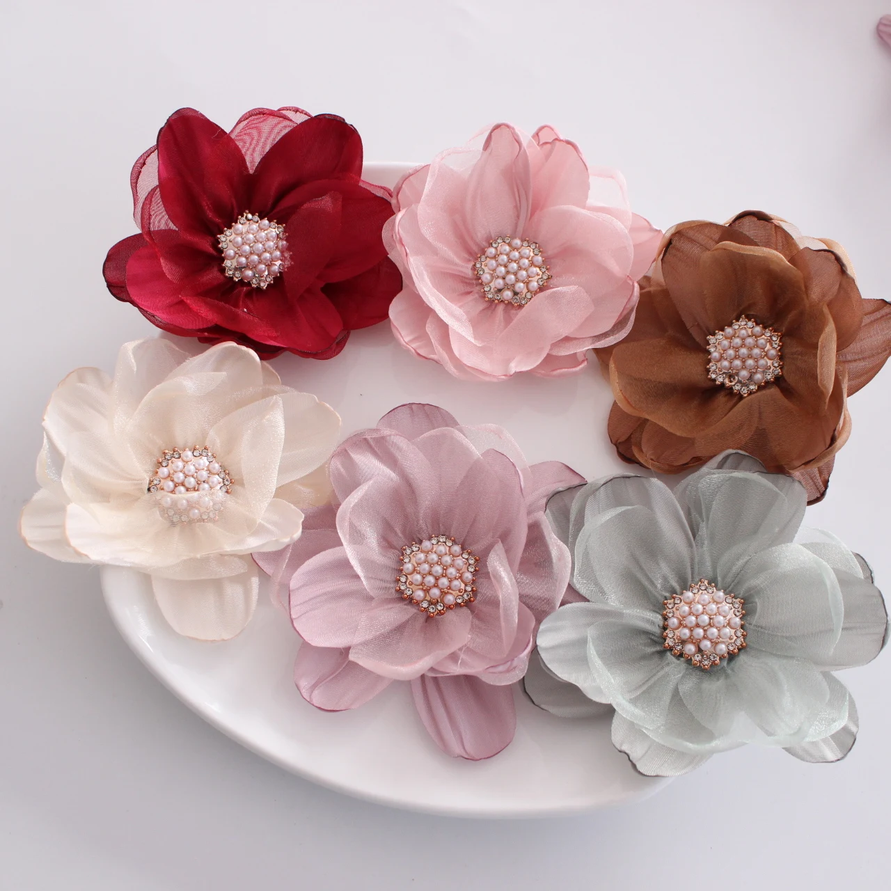 

10PCS Decoration Singed Burn Flowers Rose Craft Fabric Floral For Hair Accessories Appliquaes Embellishments