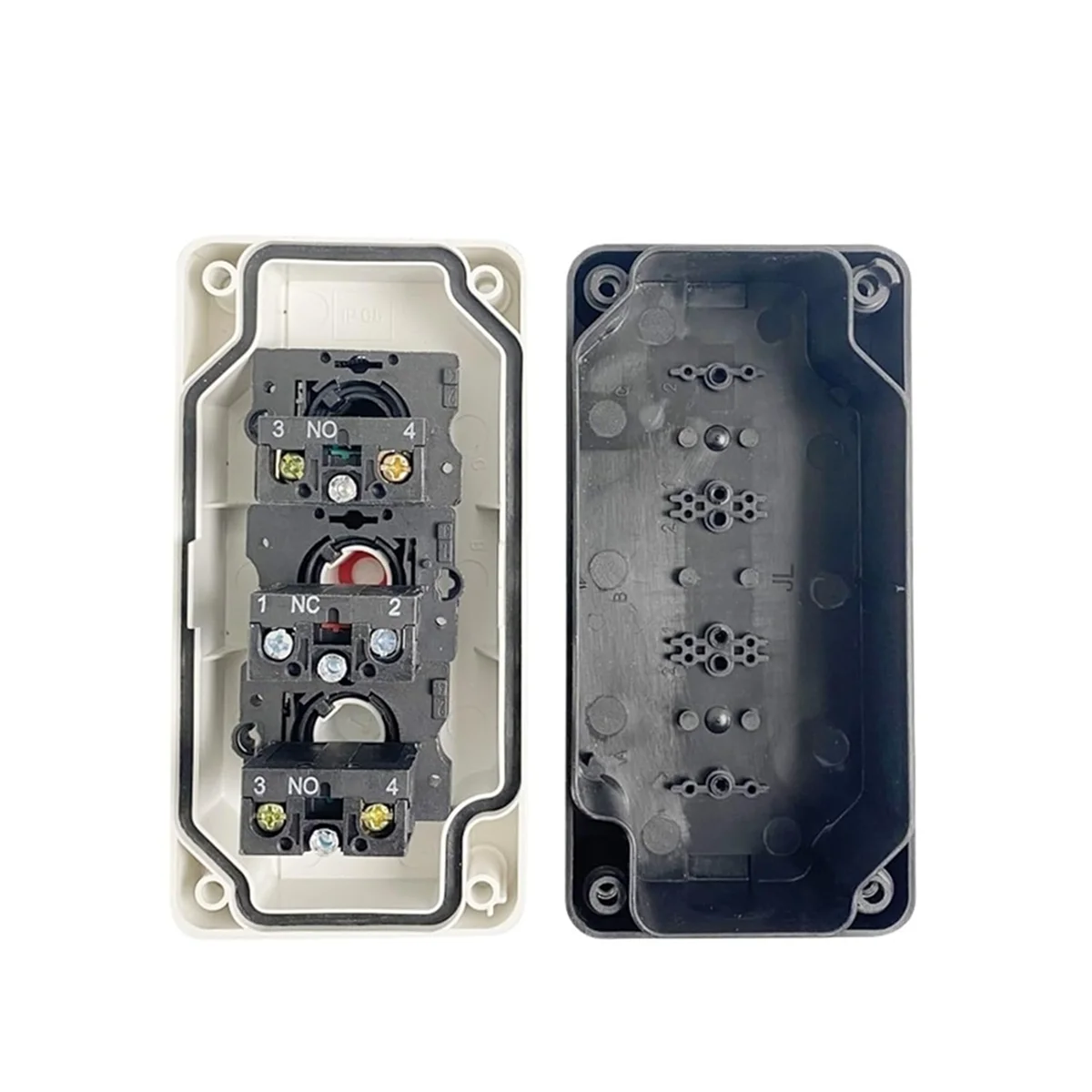 ABZV-Caja de interruptor de botón pulsador de tres orificios impermeable 2NO 1NC, estación de control eléctrico de parada izquierda-derecha