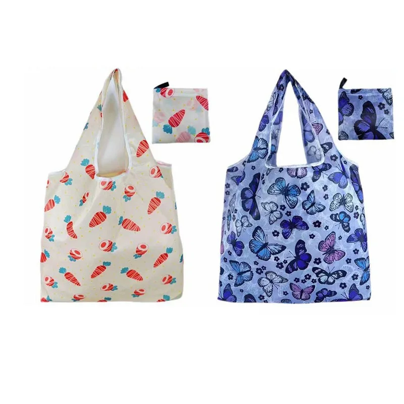 Women Tote Shopper Bag Durable Large Capacity Foldable Tote Bag Nylon Shoulder Shopping Bag with Flower Fruit Pattern Design