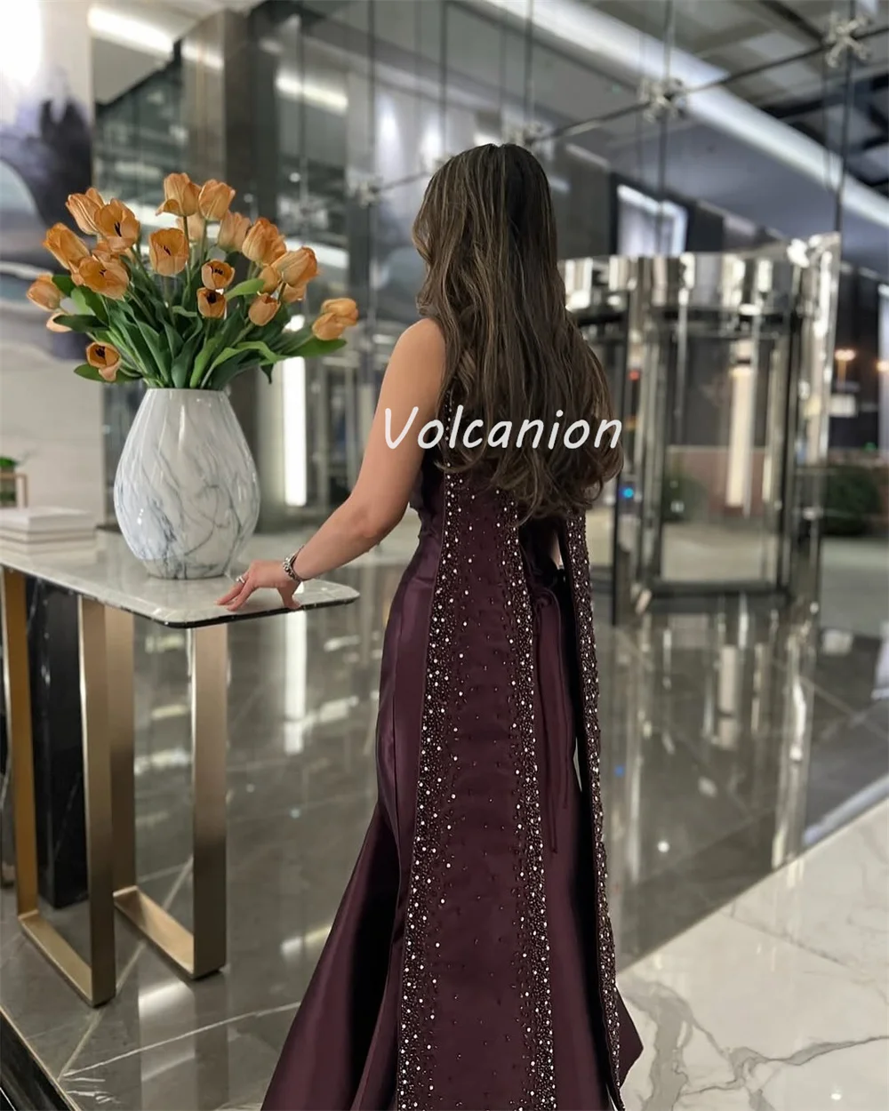 Customized Modern Style Elegant Charmeuse Beading Rhinestone Mermaid Strapless Long Dresses Bespoke Occasion Dresses Fashion