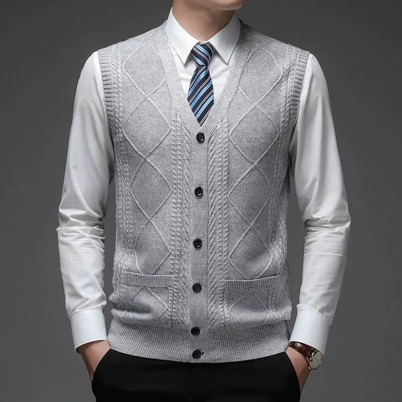 

Мужской вязаный жилет с v-образным вырезом, осень-зима 2022, повседневная свободная посадка, однотонная верхняя одежда, свитер, кардиган без рукавов