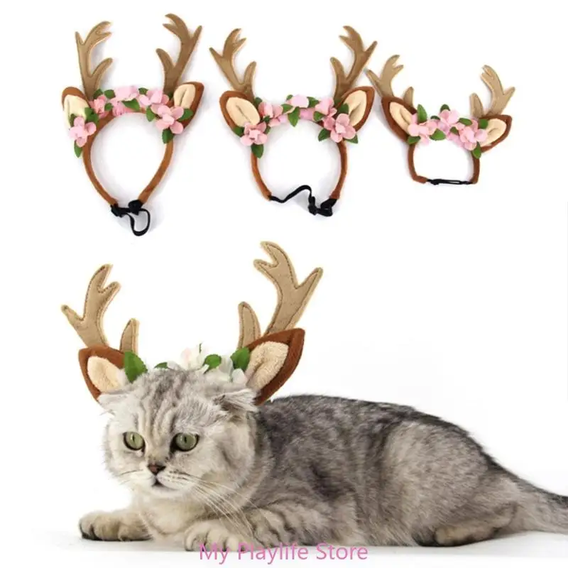 Cat Dogs Reindeer Headband Festival Animal Hairband with Adjustable Neck Strap Cosplay Accessories