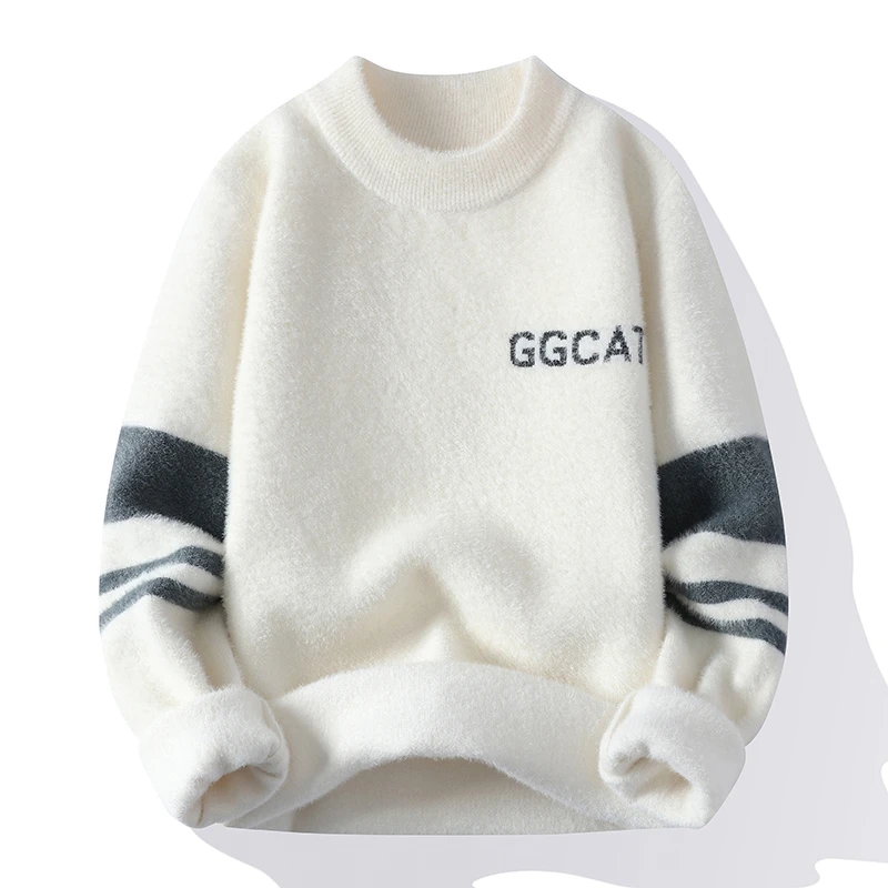 

Thiened f-High Collar Knitted Sweater for Men Winter Youth Faion Warm Woolen Base irt Long Sve Slim Fit Casual Wear