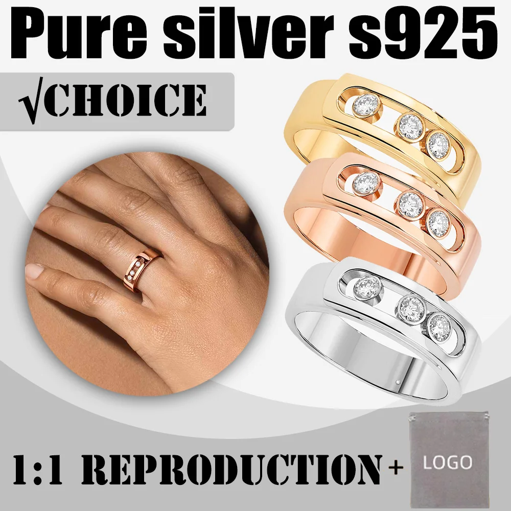 

Enchanting Style 18k White Gold Pure Silver s925 MOVE NOA Series Three Diamond Sliding Diamond Ring