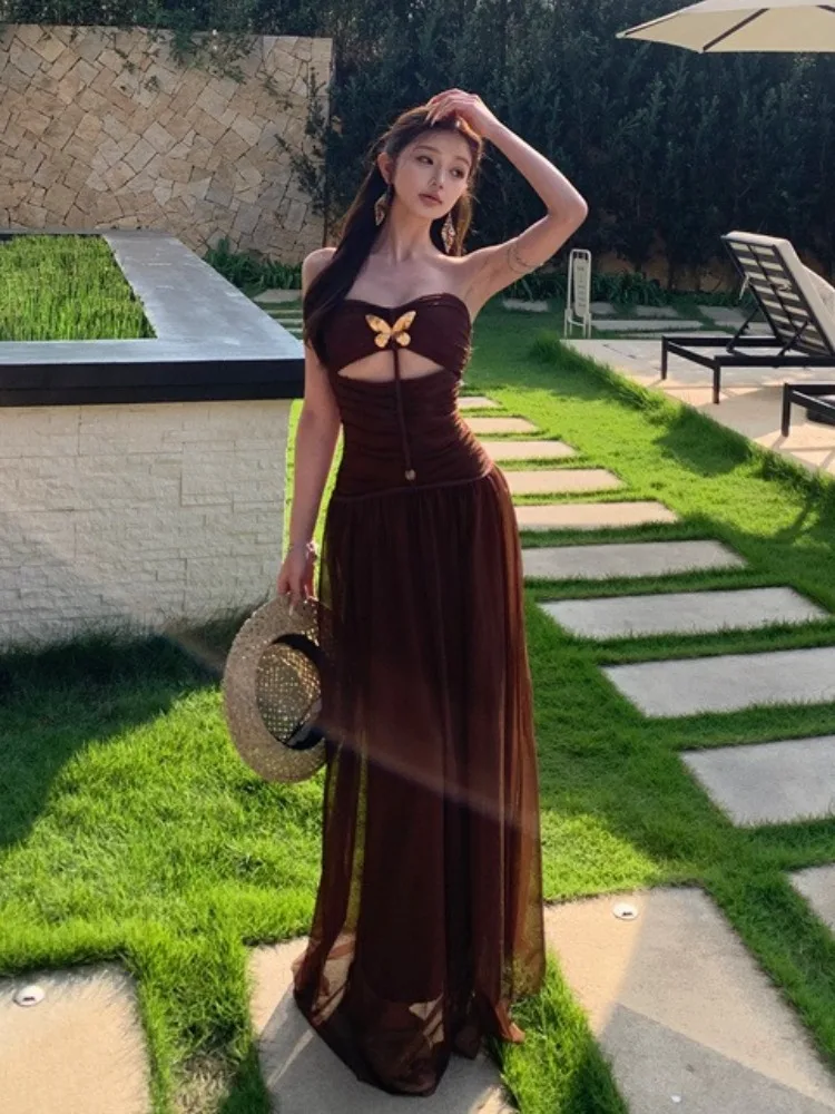 

Sexy Hollow out Svel Strapl Dr Me Splice Waist in Vintage Sle for Holiday And Vaion Women's Long Dr