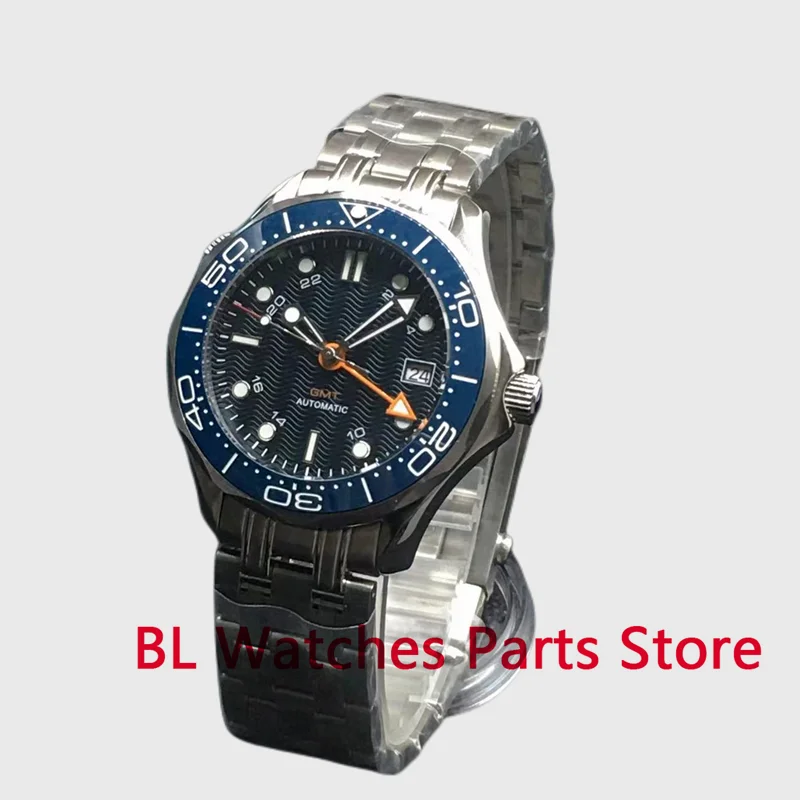 Imagem -03 - Relógios de Pulso Mecânicos Masculinos Nh34 Gmt Dg5833 Automatic Safira Vidro Azul Laranja Bisel Rotativa Horas Data bl 41 mm