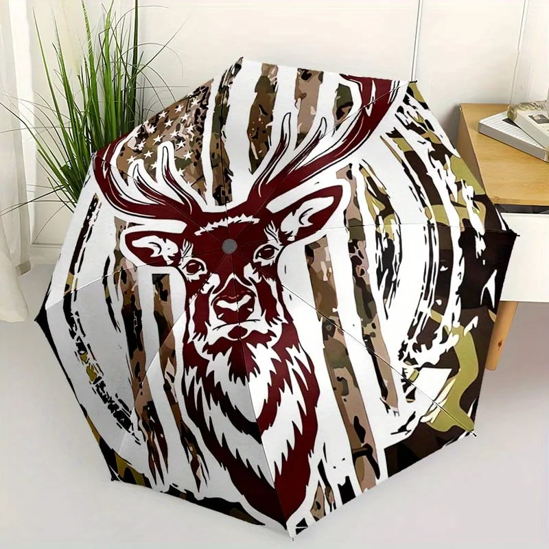 

Автоматический складной зонт с принтом в виде оленя, 1 шт., портативный и компактный дизайн с 8 спицами, повседневный аксессуар для активного отдыха