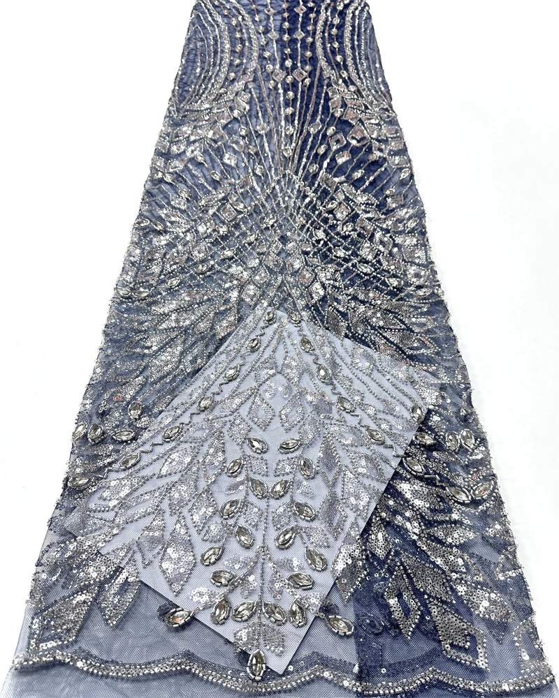 African Lace Fabric Heavy Bead Embroidered Sequins Mesh Tulle for Sewing Luxury Dresses High Quality