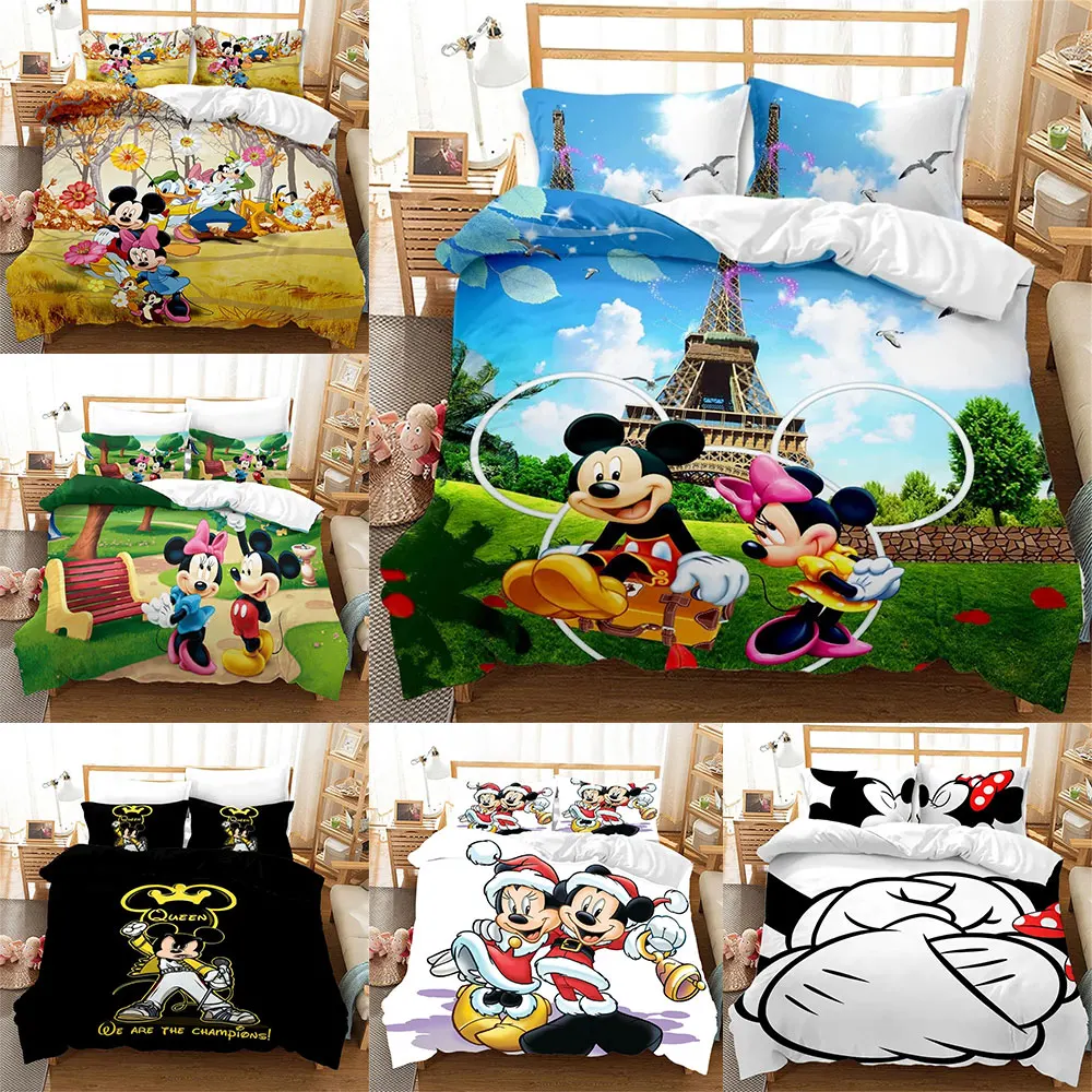 

Cute Mickey Minnie Mouse Pattern Bedding Sets Comforter Cover Bed Cover Duvet Cover Pillow Case 2-3 Pieces Sets Kids Adult Size