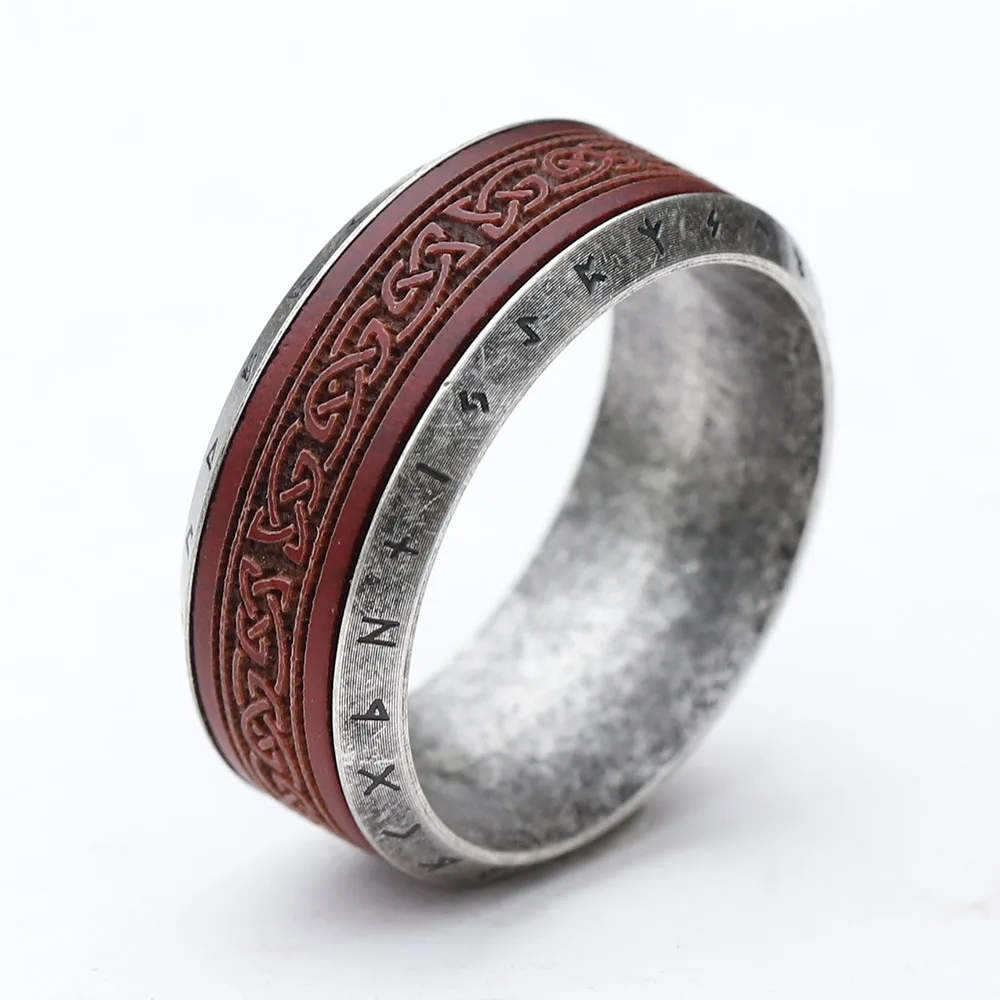 New Design 316L Stainless Steel Viking Runes Rosewood Ring For Men Round Engagement Ring Special Design Jewelry for gift