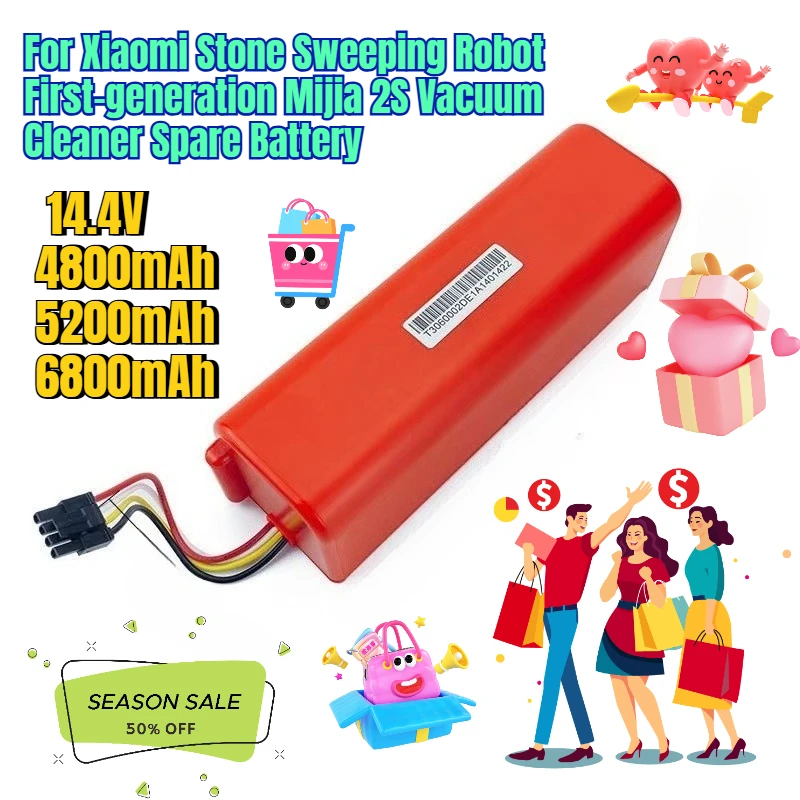 

14.4V 4800/5200/6800mAh for Xiaomi Stone Sweeping Robot First-generation Mijia 2S Vacuum Cleaner Spare Battery