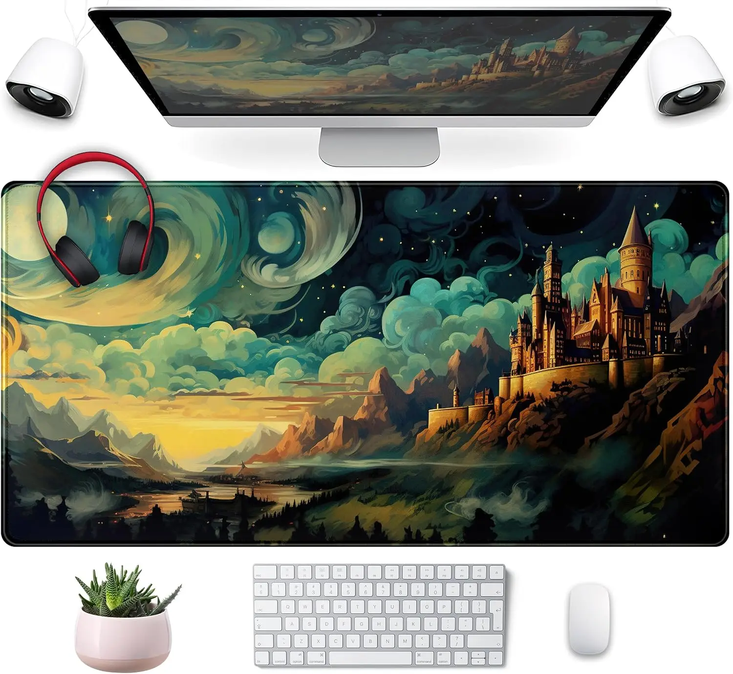 1Pcs Mouse Pads XXL 1Pcs Mouse Pads Cute Cool Aesthetic Castle Desk Pad Cloudy Starry Mat Office Anime Keyboard