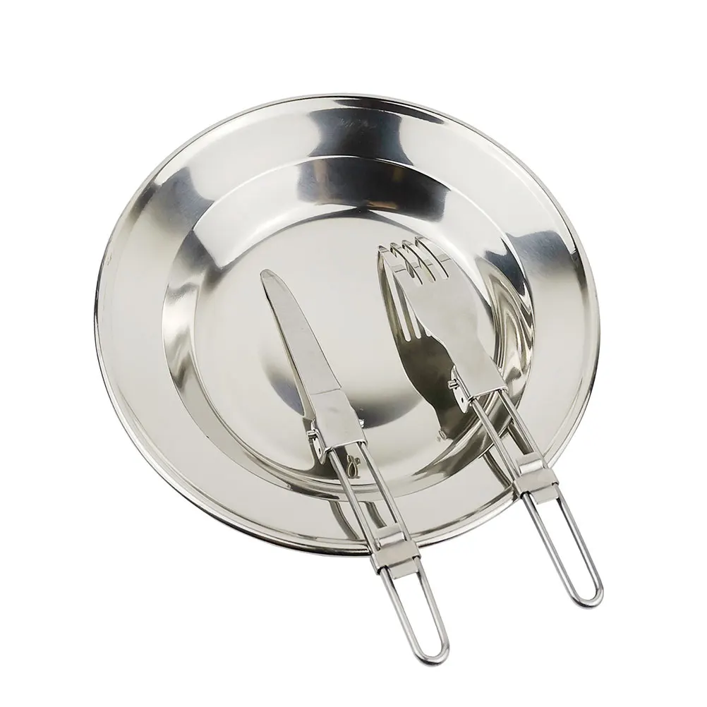 

1 Set Stainless Steel Cookware Set 1-2 Person Portable Camping Picnic Tableware Kit Durable Lightweight Ergonomic Design For