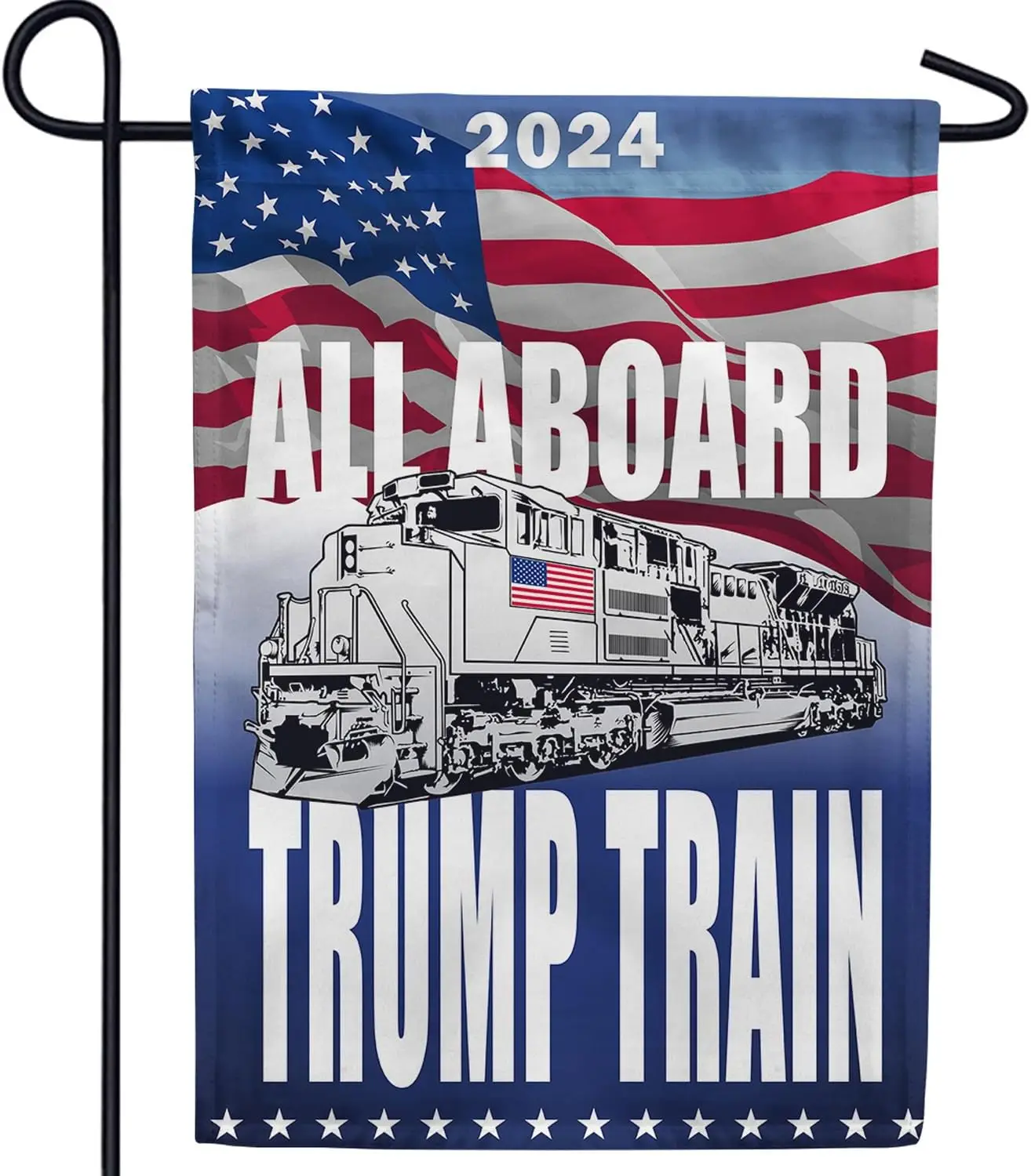 America Forever Trump 2024 Double Sided Garden Flag - All Aboard Trump Train 2024, Support President Donald Trump 2024, Keep Ame