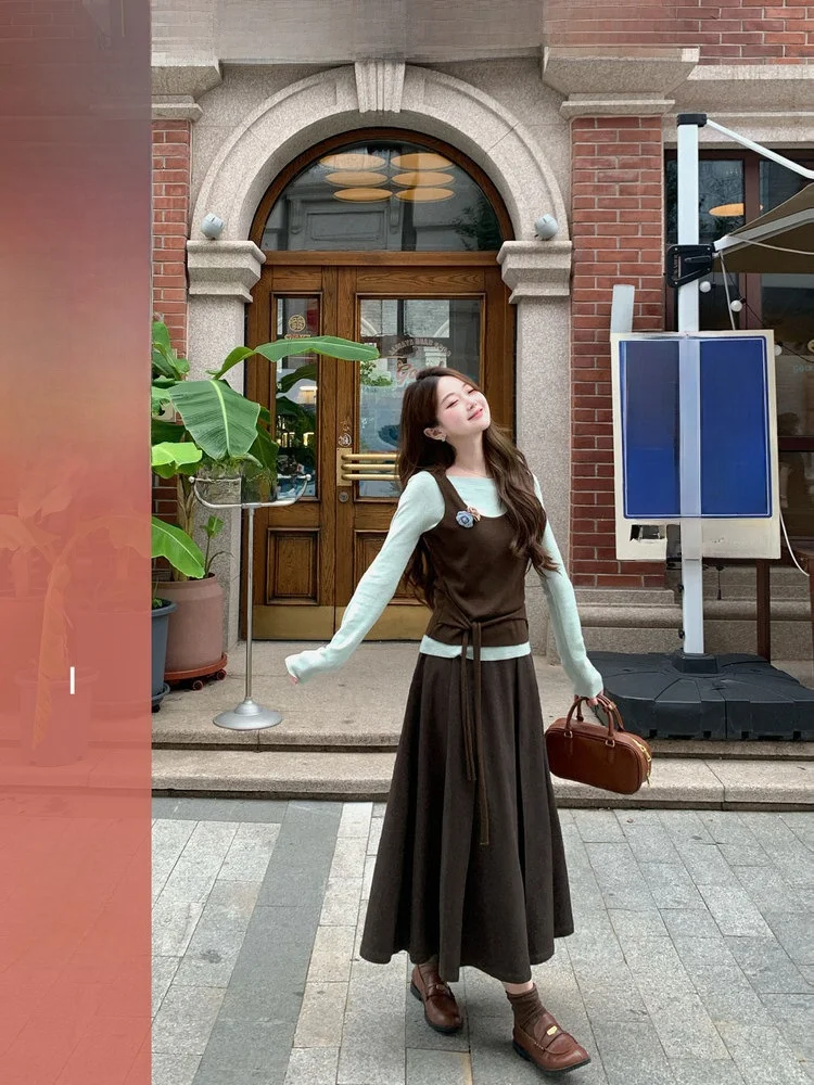 

Huangzuozuo Women's Long Sve Knitted Sweater Wool Blend Color Blo Design Casual Sle round Ne Top for Autumn Season