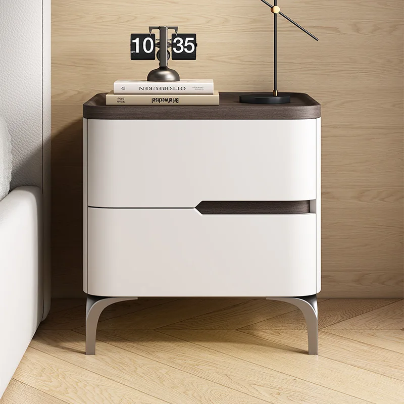 All Solid Wood Bedside Table Household Bedroom 2025 Explosion Italian Light Luxury High-end Bedside Table Two Pumping Bedroom Ca