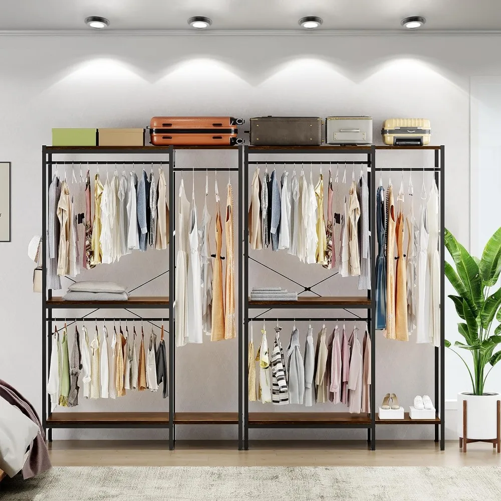 

Freestanding Metal Wooden Closet Organizer Clothing Cabinets Heavy Duty Clothes Rack Armoire Wardrobe Wardrobe Bedroom Furniture