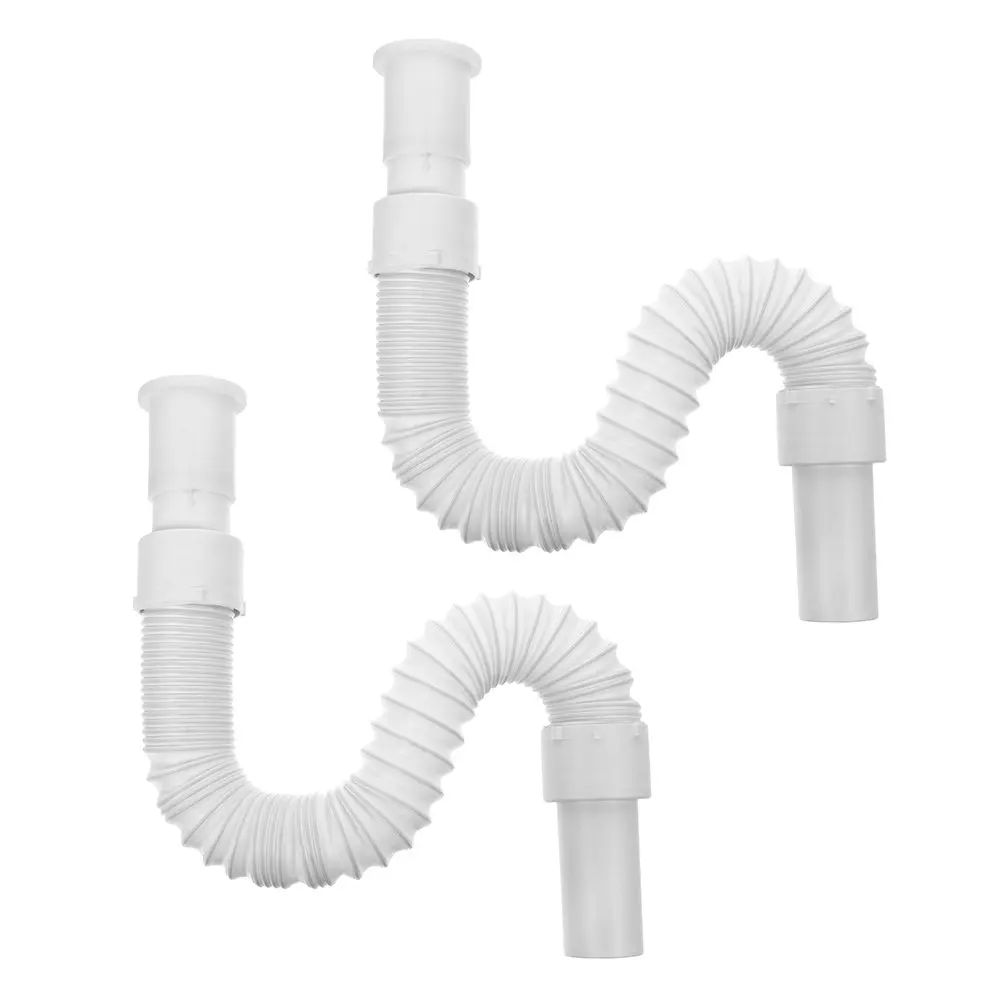2pcs PVC Drain Pipe Hose 80cm White Anti Corrosion Durable Kitchen Bathroom Sink Washer Extender Flexible Non Kinking