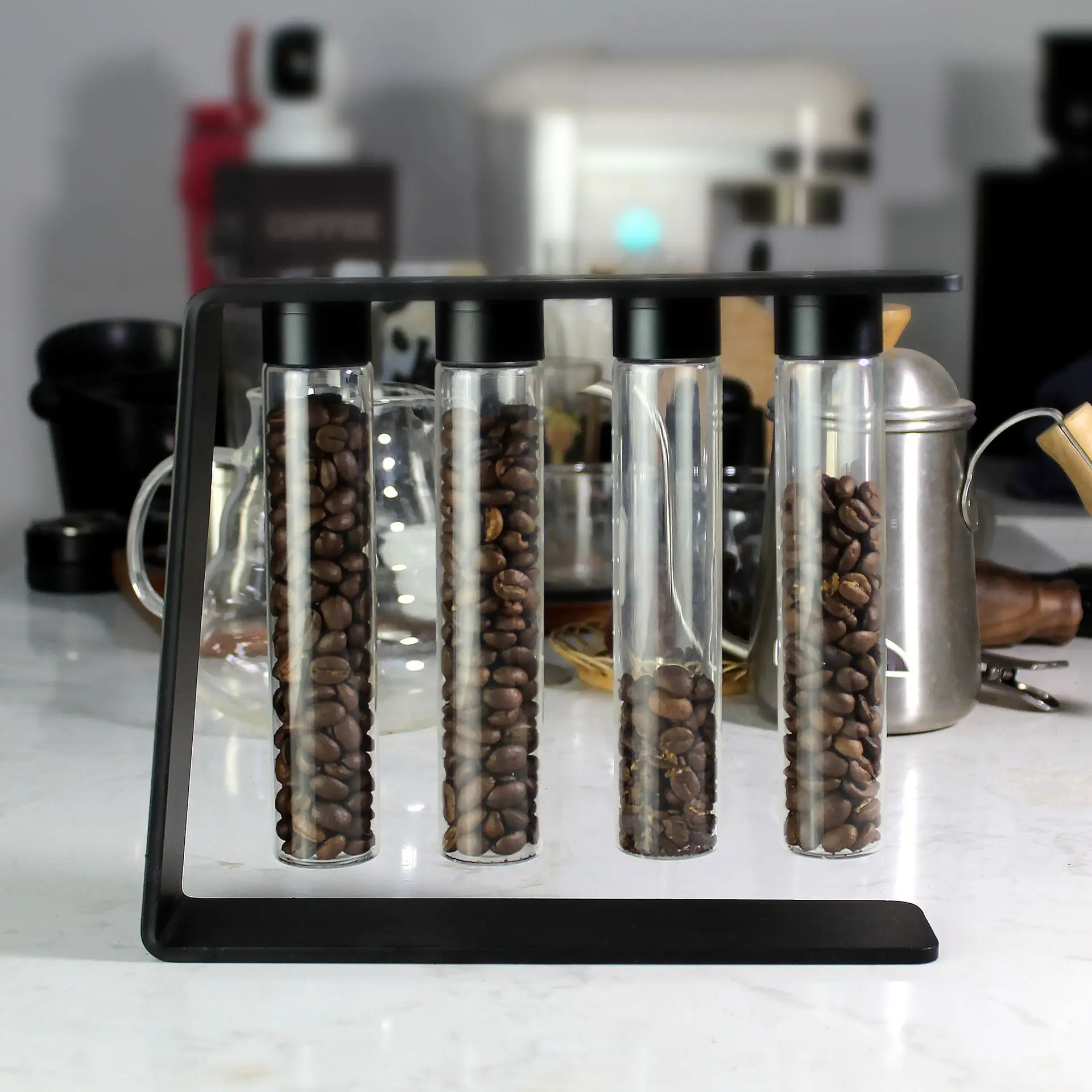 

Magnet Coffee Beans Storage Container Tube Display Rack Tea Bottle Glass Single Dose Espresso Accessory Coffeware Set Barista