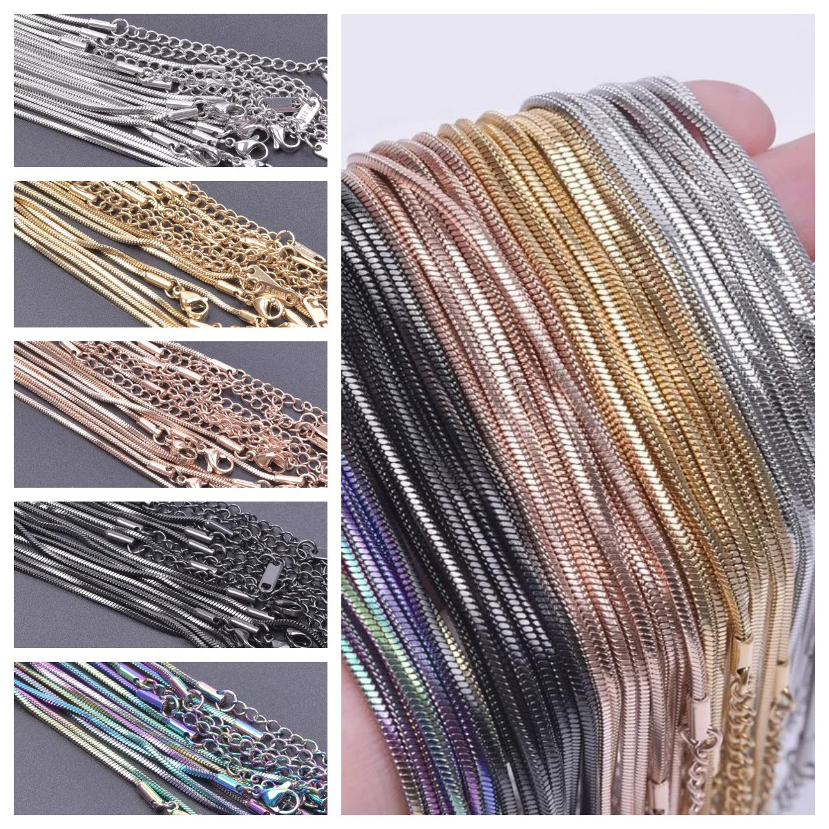 

1pc 304Stainless Steel Square Snake Chain Necklace For Men Women Silver/Gold/Rose Gold/Black Color Jewelry Chain Jewelry Making