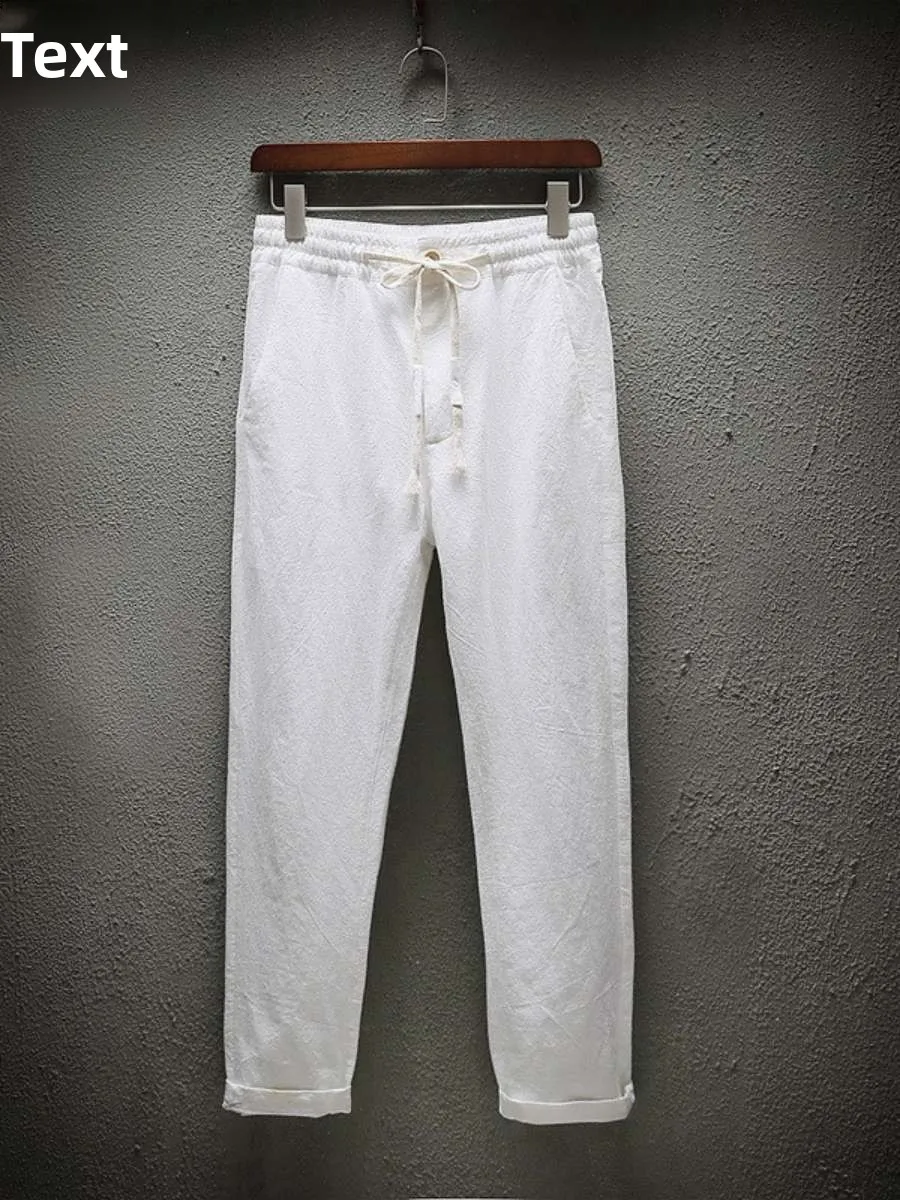 新しい夏のメンズコットンリネンルーズカジュアルパンツ 9 ポイントハーラン小足ルーズフィット快適な通気性の男性のズボン