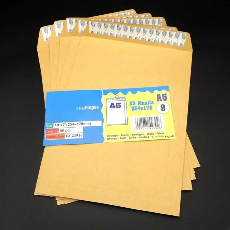 Y8AD 50Pcs Self Seal Mailing Envelope File Document Envelope for Documents Receipt, Picture, 10x7inches Large Envelope