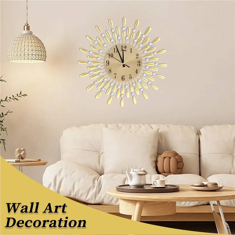 

ABJY-15 Inch 3D Large Wall Clock Shiny Rhinestone Sun Style Modern Living Room Decor
