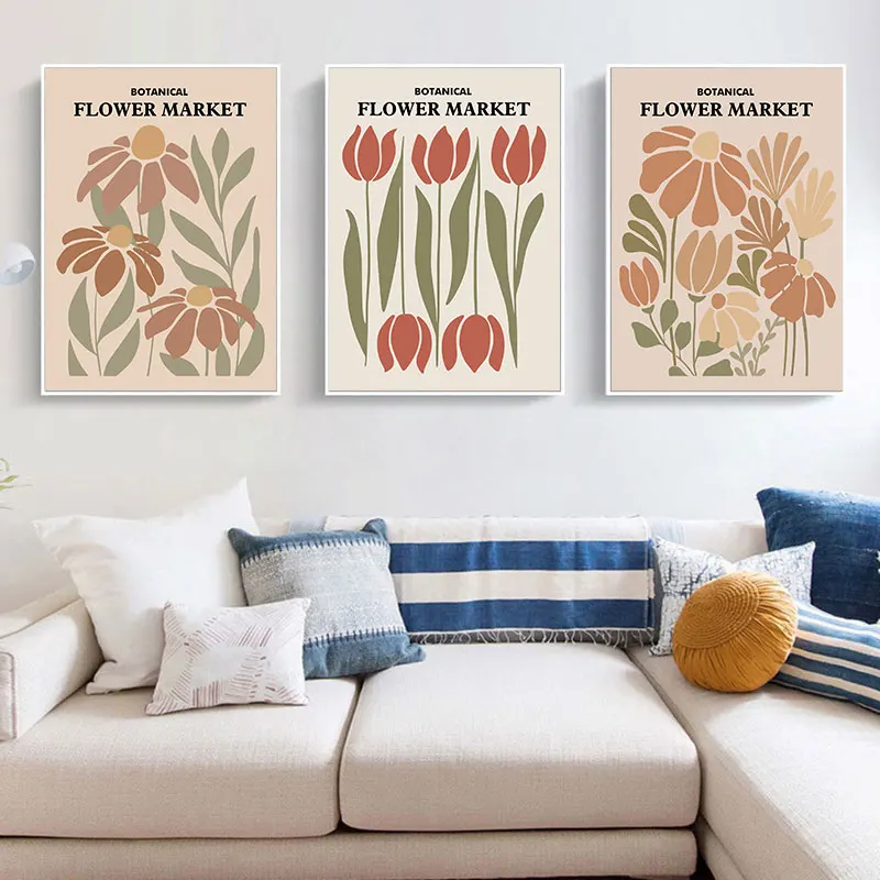 Abstract Flowers Pattern Canvas Art Poster Prints Colorful Floral Design Wall Decorative Picture for Living Room Bedroom