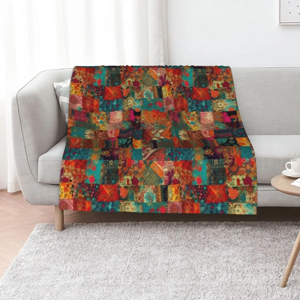 Bohemian Patchwork Wonderland Vibrant Bright Hippie Throw Blanket Soft Plush Plaid warm winter wednesday Blankets