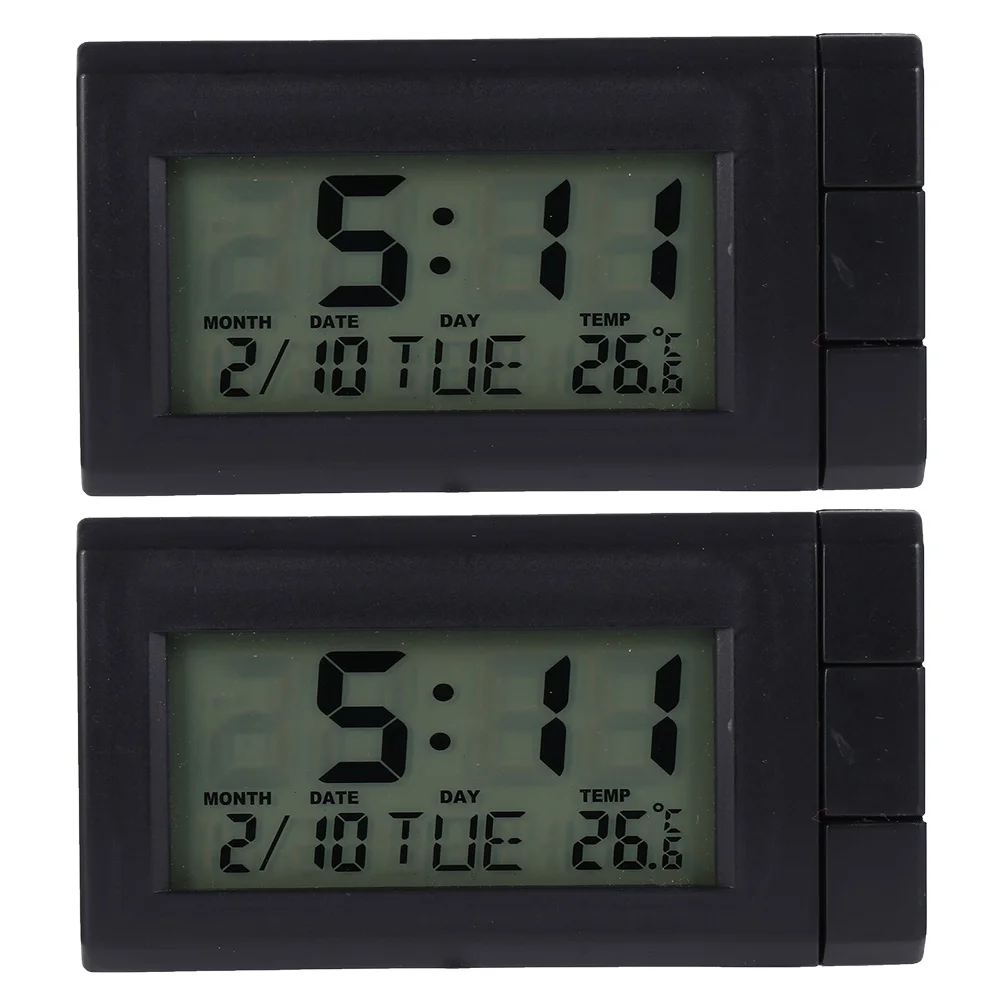 2 Pcs Car Thermometer Multi Function Clock Table Clocks Shine Vehicle Abs Dash Temperature Display Electronic Digital