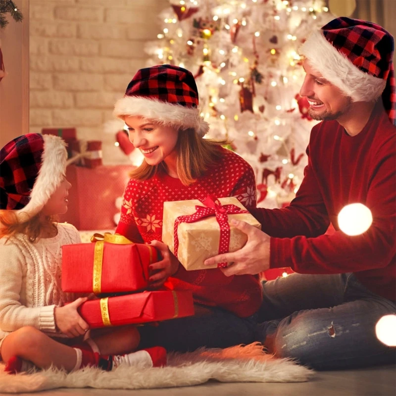 

Classical Santa Hat Checkered Santa Caps for Christmas Family Gathering Party