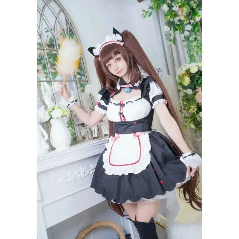 Disfraz de Cosplay de vainilla en Stock, vestido de sirvienta, traje de sirvienta NEKOPARA Chocola Vanilla OVA, uniforme de juego de sirvienta, gato Neko, chica y mujer