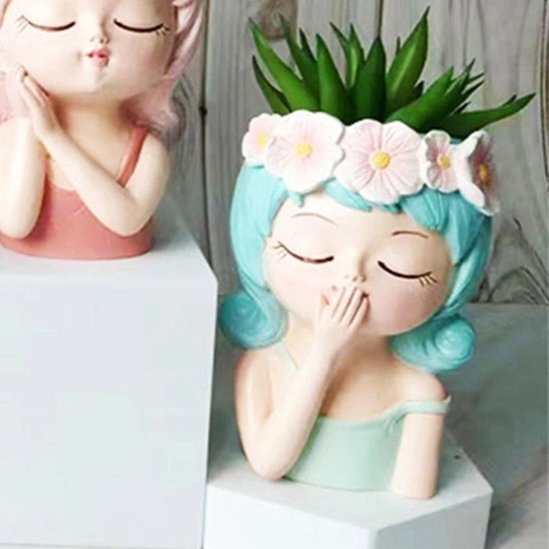 Ghirlanda Ragazza Cemento Vaso Silicone Stampo Succulente Vaso fiori Argilla Cemento Stampi in gesso Giardino domestico da