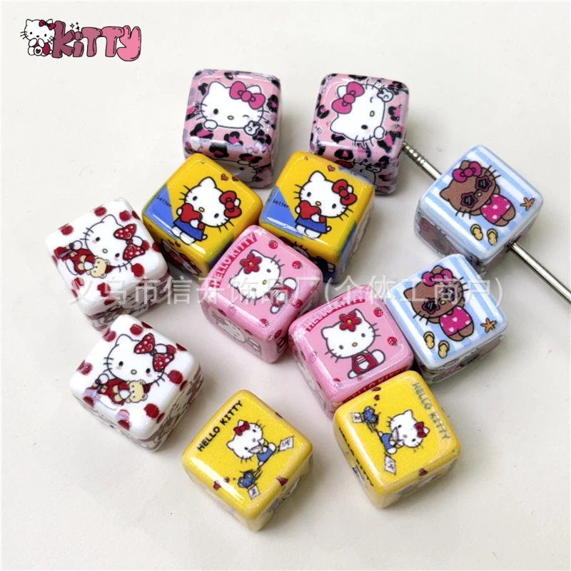 

Cartoon Anime Sanrio Cute HelloKitty Beaded Cube with Holes，Handmade DIY mobile phone chain keychain jewelry materials accessory