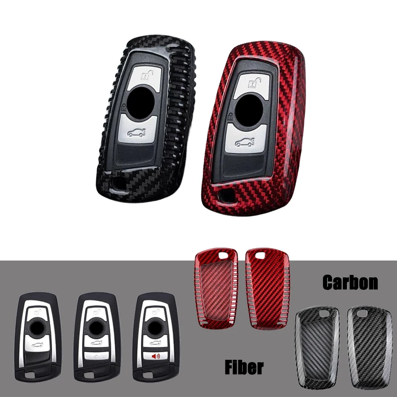 Carbon Fiber Car Remote Smart Key Fob Case Cover Holder Bag With Keychain For BMW 1 3 5 6 7 X1 X2 X3 X4 X5 X6 X7 F10 F30 M5 F15