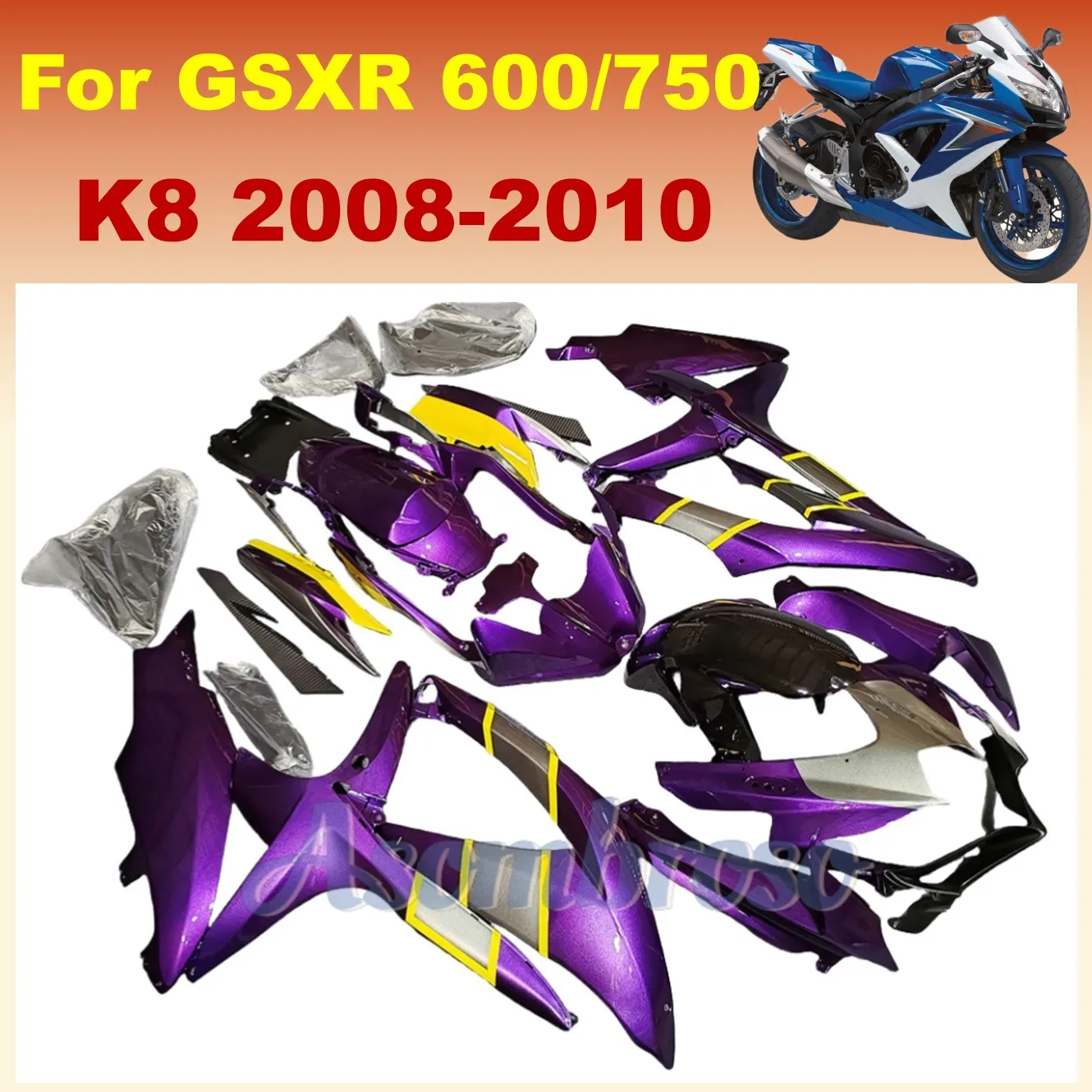 ABS Injection Molding Fairing Kit fit for GSXR600 2008 2009 2010 GSXR750 GSX-R600 K8 Motorcycle Purple body Protective cover